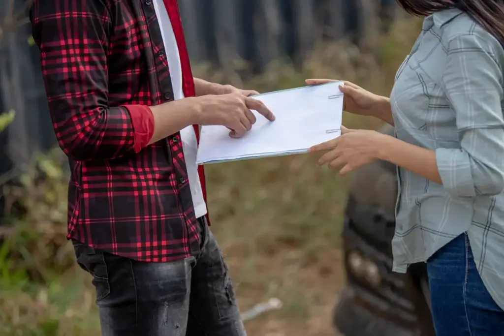 Public adjuster reviewing insurance claim documents with a policyholder
