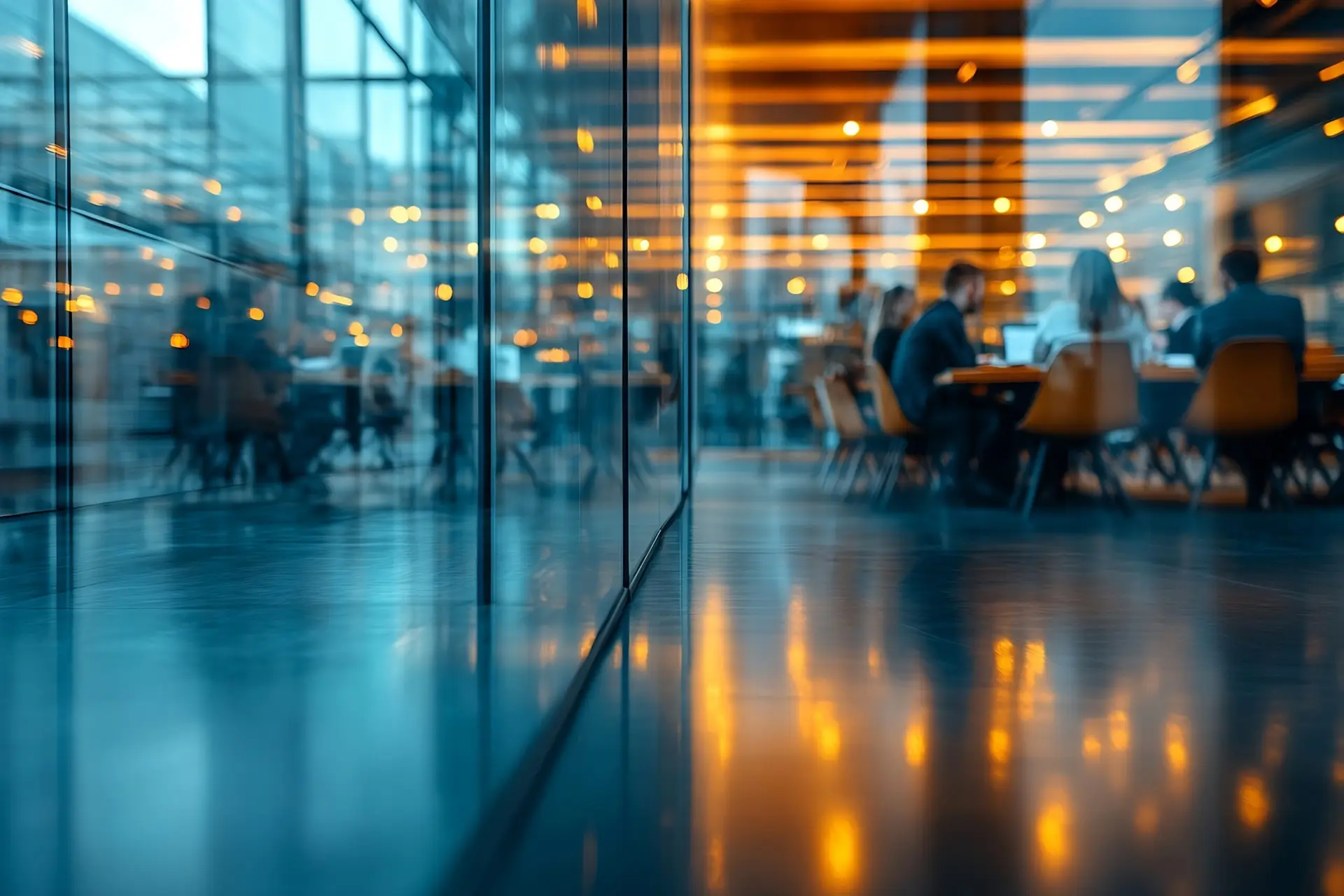 team meeting behind a glass office wall