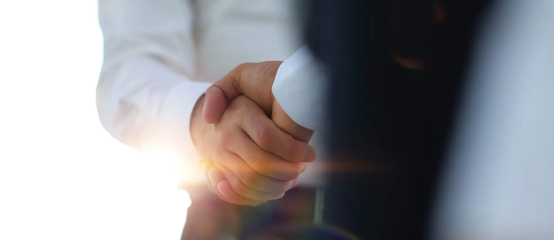 business handshake in bright sunlight